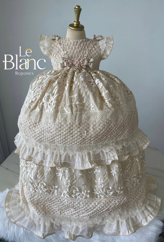 Pía Champagne Baptism Dress