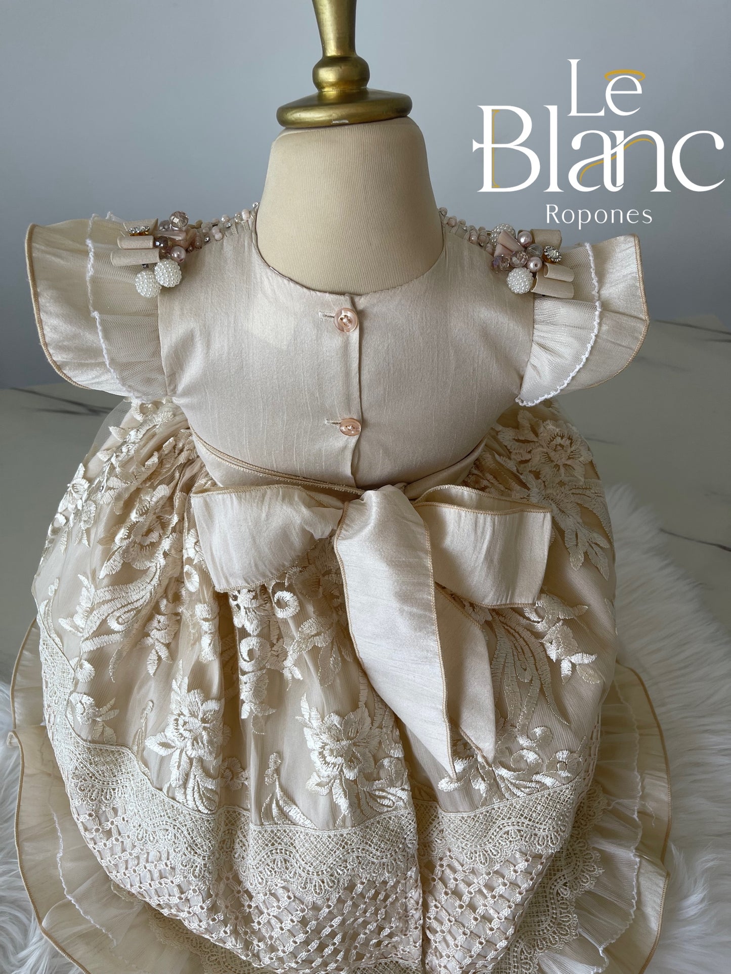 Pía Champagne Baptism Dress