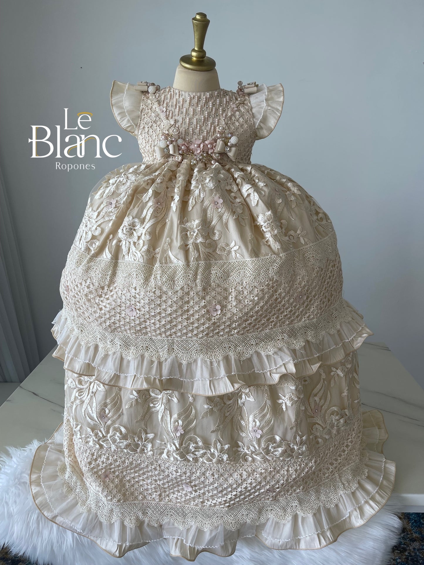 Pía Champagne Baptism Dress